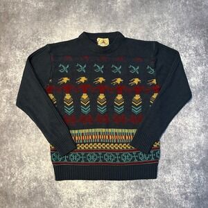Vintage Knit Geometric Pattern Crew Neck Sweater Mens L Body Rap‎